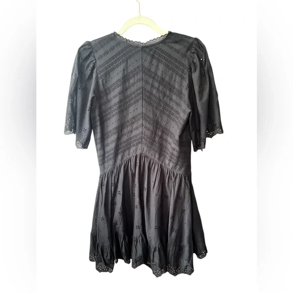 Madewell Eyelet Flutter Sleeve Mini Dress in Cotton in Jet Black Size 2 NWT
